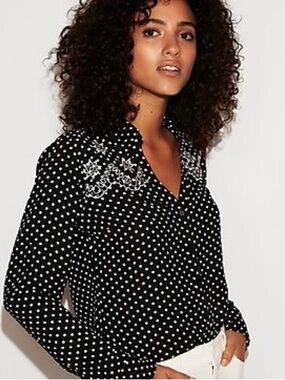Express Portofino polka dots blouse with embroidery size XS